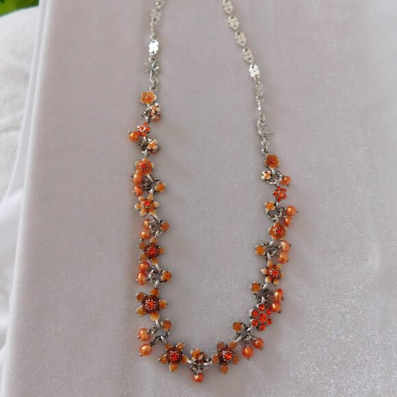 Ladies Pilgrim Orange/Coral Designed Necklace - Great Autumn Colors - Picture 1 of 4